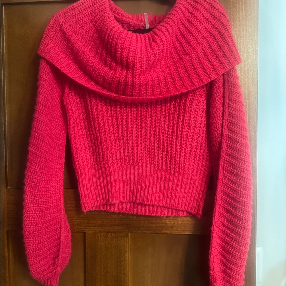 Free People bright red off the shoulder cozy sweater size XS